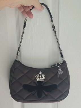 Authentic My Flat In London Small Shoulder Bag with Crystal Crown Accent - Brown